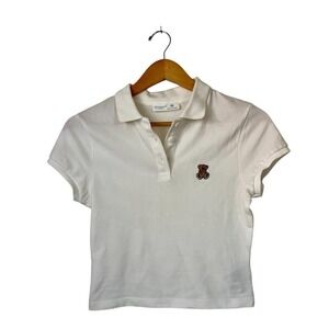 White Polo Shirt Cropped Capped Sleeves XS White Preppy Academia Tennis